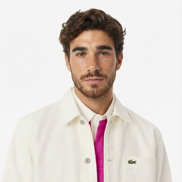  Lacoste Erkek Oversize Fit Gömlek Yaka Denim Krem Ceket