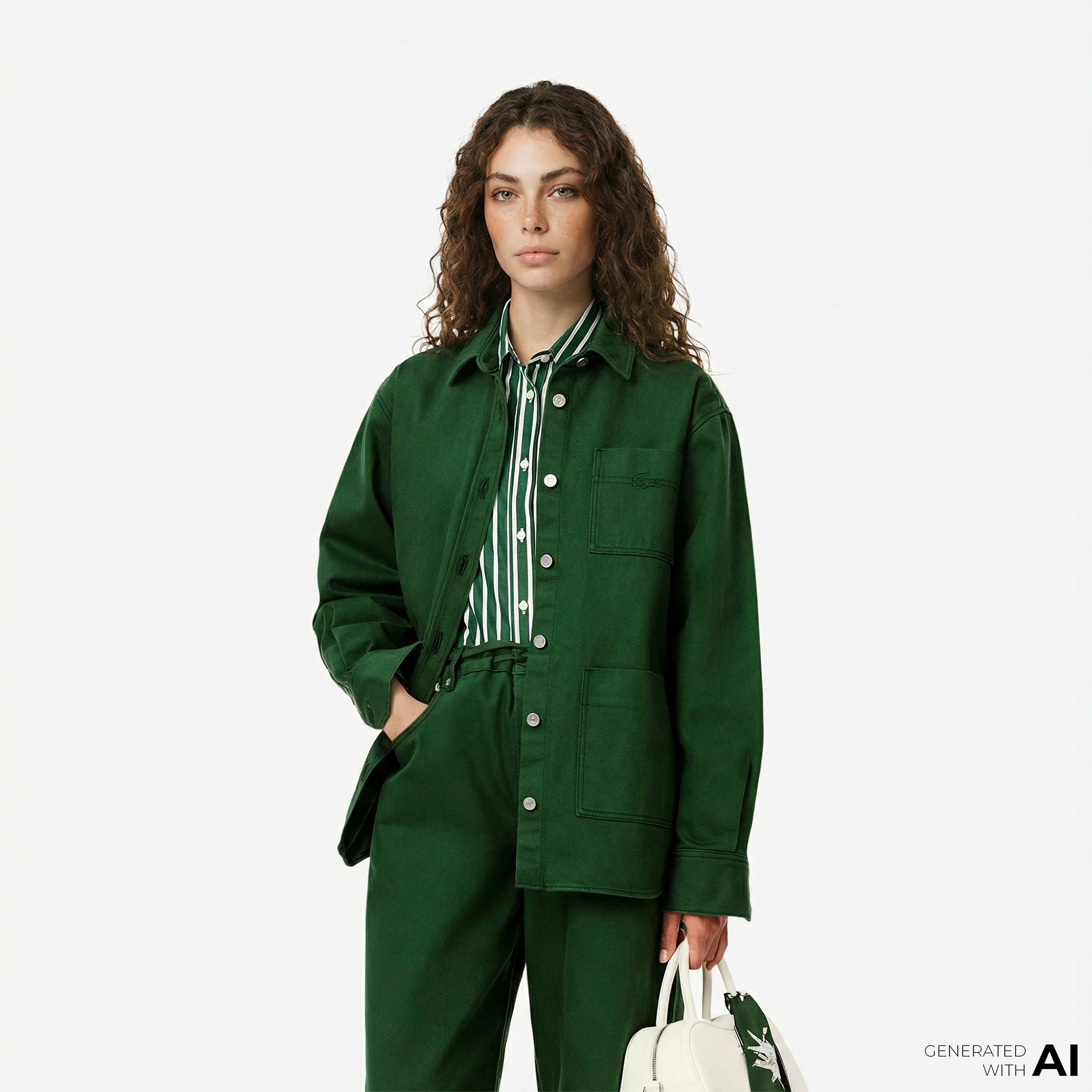 Lacoste Kadın Relaxed Fit Denim Yeşil Ceket