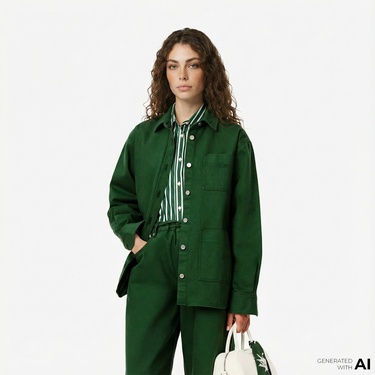  Lacoste Kadın Relaxed Fit Denim Yeşil Ceket