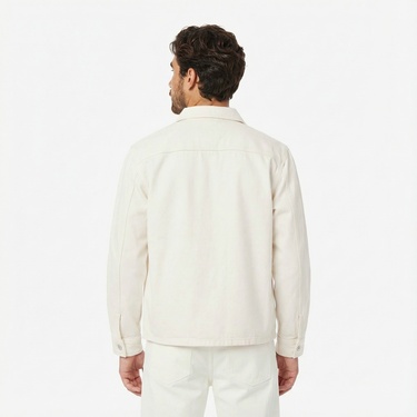  Lacoste Erkek Oversize Fit Gömlek Yaka Denim Krem Ceket