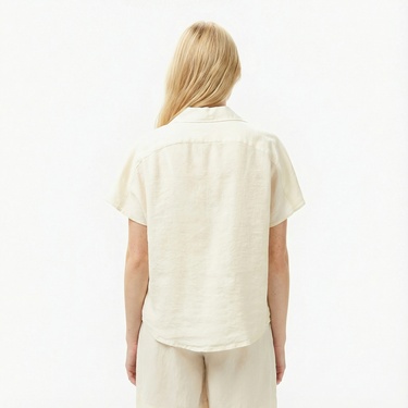  Lacoste Kadın Regular Fit Kısa Kollu Keten Beyaz Gömlek