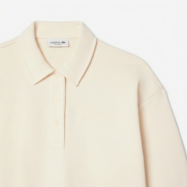  Lacoste Kadın Relaxed Fit Polo Yaka Krem Sweatshirt