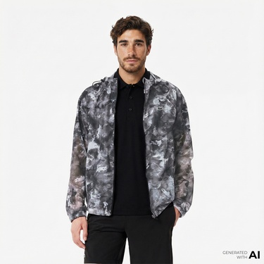  Lacoste Erkek Kapüşonlu Baskılı Siyah Ceket