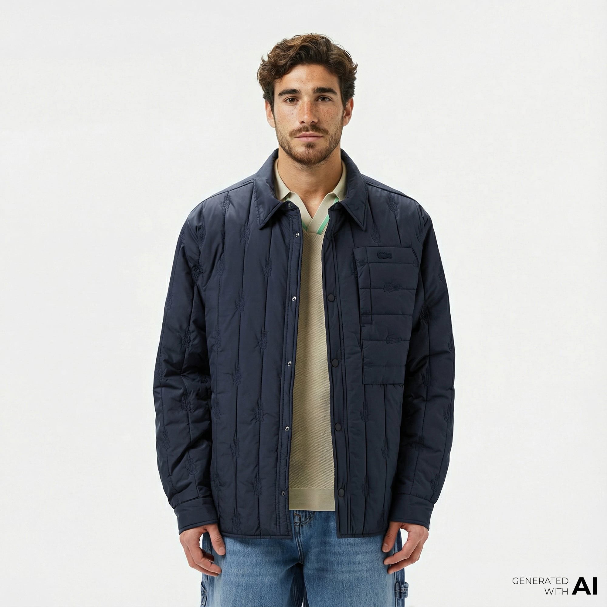  Lacoste Erkek Relaxed Fit Gömlek Yaka Desenli Lacivert Ceket