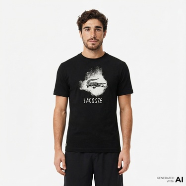 Lacoste Erkek Regular Fit Bisiklet Yaka Baskılı Siyah T-Shirt