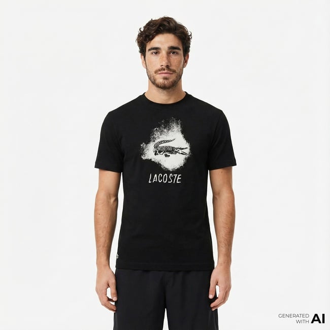  Lacoste Erkek Regular Fit Bisiklet Yaka Baskılı Siyah T-Shirt