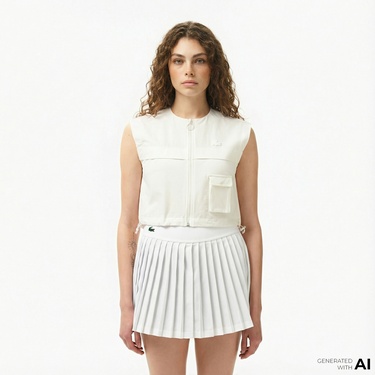  Lacoste Kadın Regular Fit Kolsuz Fermuarlı Beyaz Gömlek