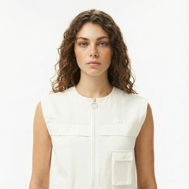  Lacoste Kadın Regular Fit Kolsuz Fermuarlı Beyaz Gömlek