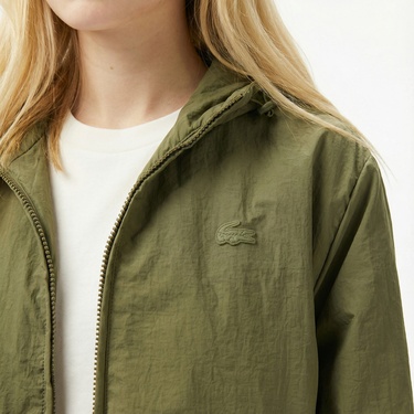  Lacoste Kadın Kapüşonlu Yeşil Yağmurluk
