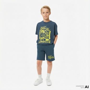  Lacoste Erkek Çocuk Baskılı Lacivert Şort