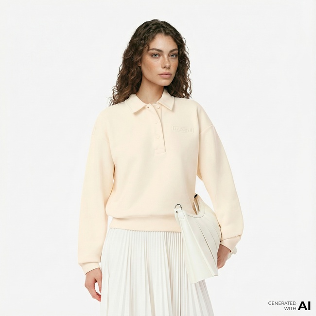  Lacoste Kadın Relaxed Fit Polo Yaka Krem Sweatshirt