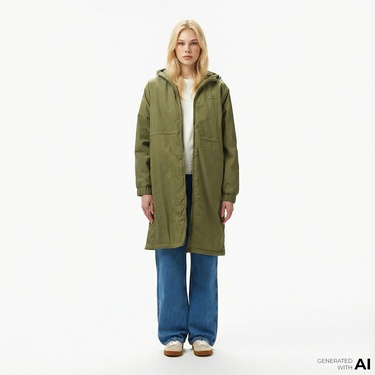  Lacoste Kadın Kapüşonlu Yeşil Yağmurluk