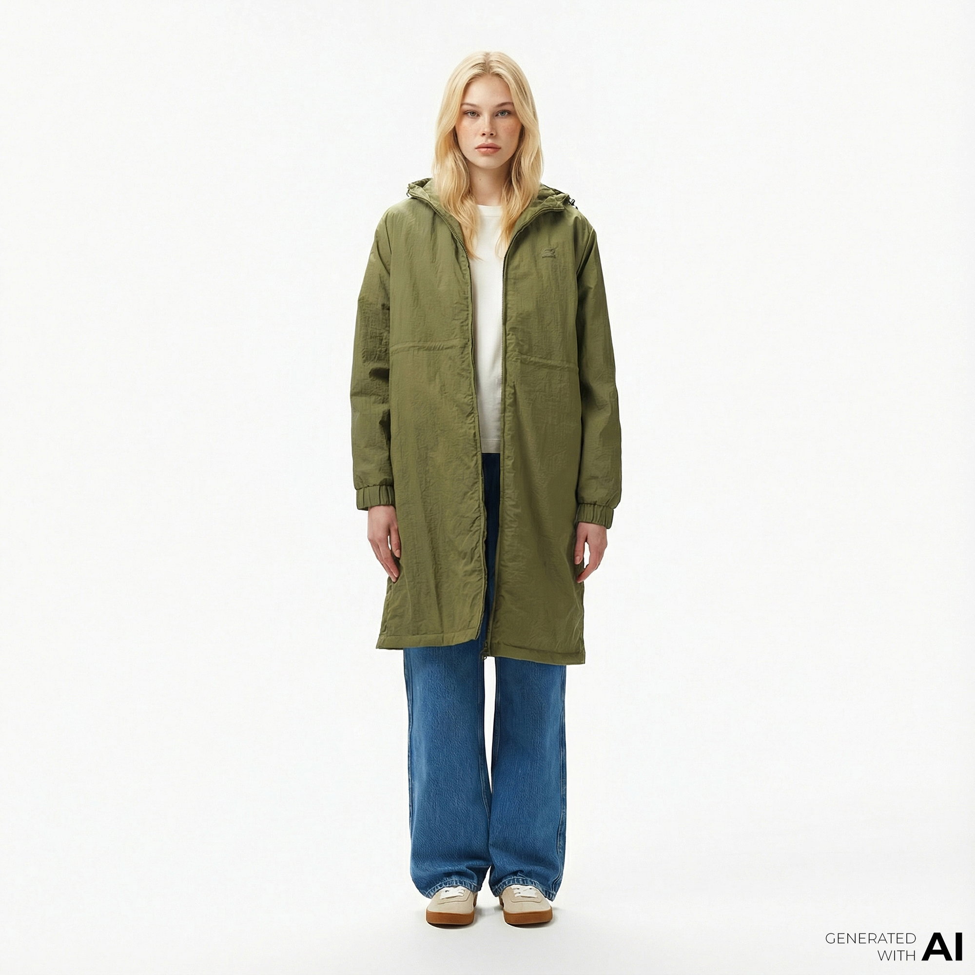  Lacoste Kadın Kapüşonlu Yeşil Yağmurluk
