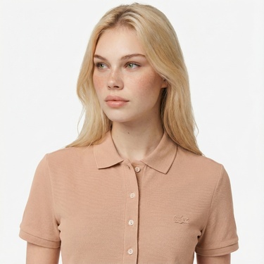  Lacoste L.12.D Kadın Slim Fit Kahverengi Polo
