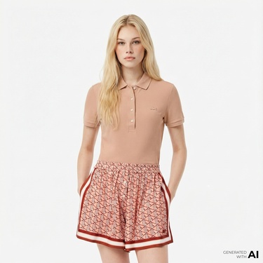  Lacoste L.12.D Kadın Slim Fit Kahverengi Polo