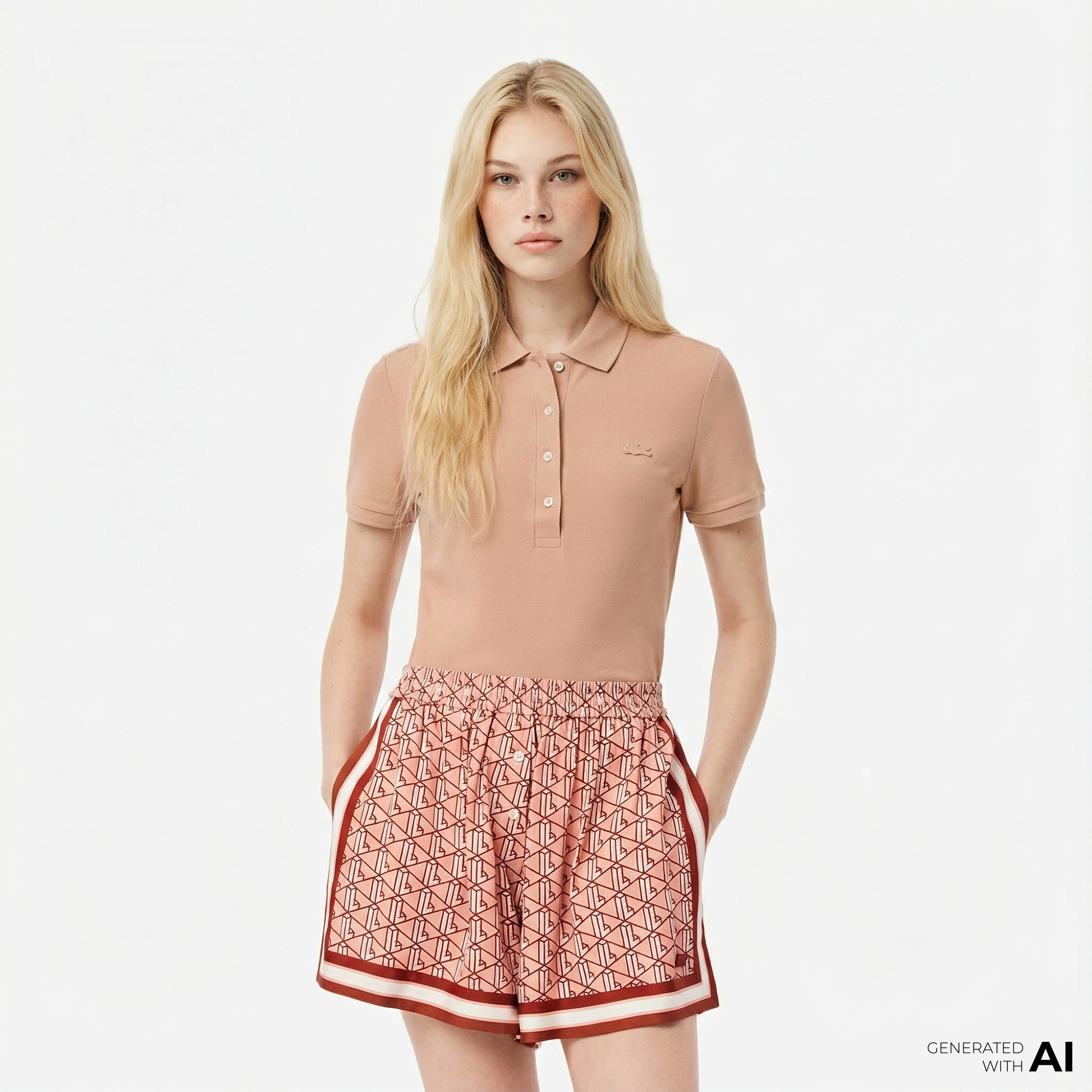  Lacoste L.12.D Kadın Slim Fit Kahverengi Polo