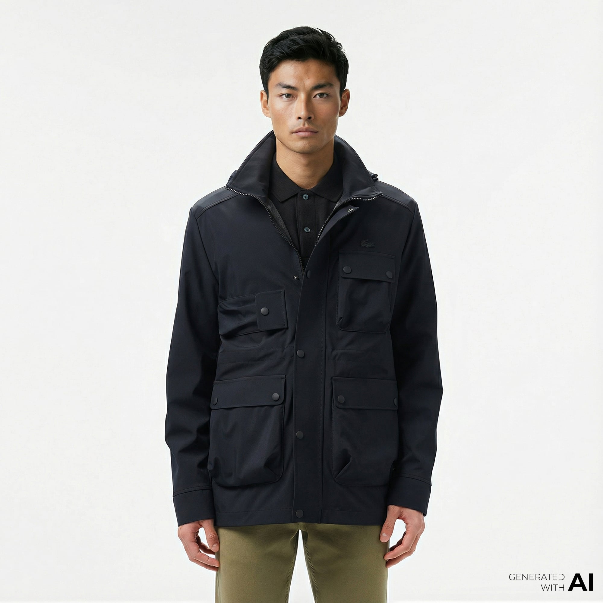  Lacoste Erkek Kapüşonlu Siyah Mont