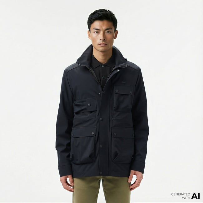  Lacoste Erkek Kapüşonlu Siyah Mont