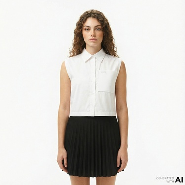  Lacoste Kadın Regular Fit Kolsuz Beyaz Gömlek