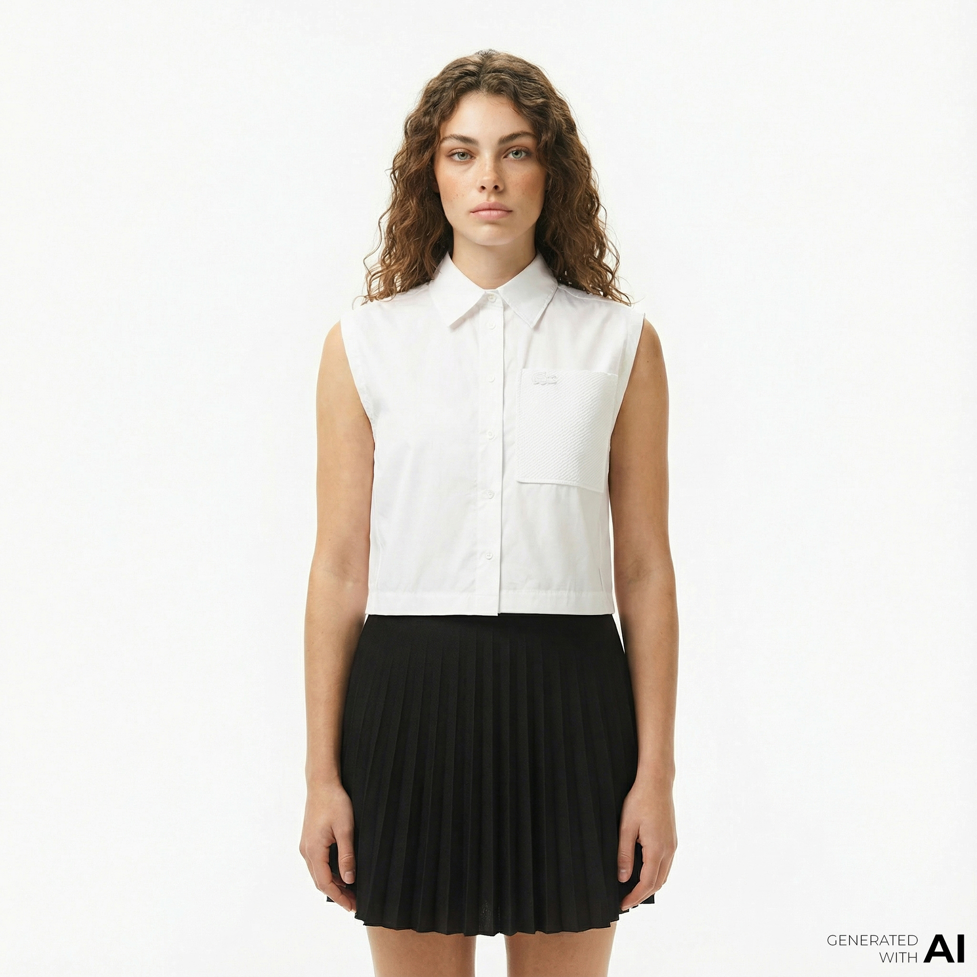  Lacoste Kadın Regular Fit Kolsuz Beyaz Gömlek