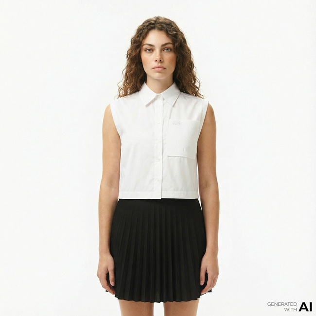  Lacoste Kadın Regular Fit Kolsuz Beyaz Gömlek