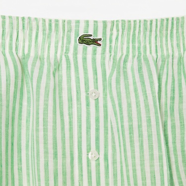  Lacoste Kadın Loose Fit Çizgili Keten Yeşil Şort