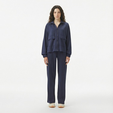  Lacoste Kadın Loose Fit Fermuarlı Lacivert Sweatshirt