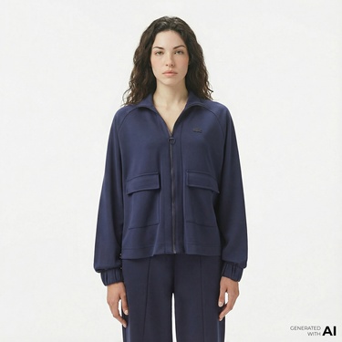  Lacoste Kadın Loose Fit Fermuarlı Lacivert Sweatshirt