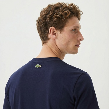  Lacoste Erkek Relaxed Fit Bisiklet Yaka Baskılı Lacivert T-Shirt