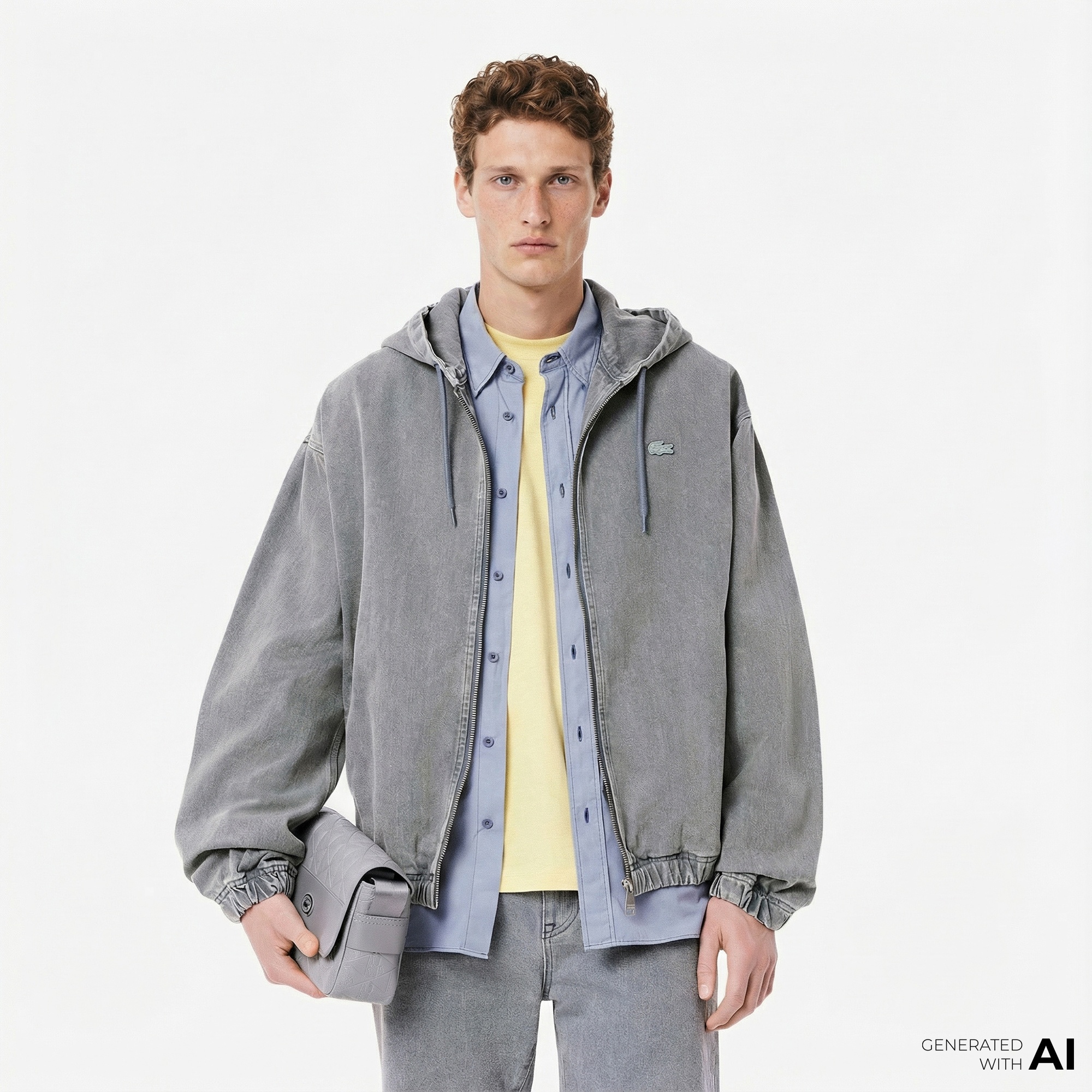 Lacoste Erkek Kapüşonlu Denim Gri Ceket