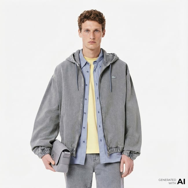  Lacoste Erkek Kapüşonlu Denim Gri Ceket