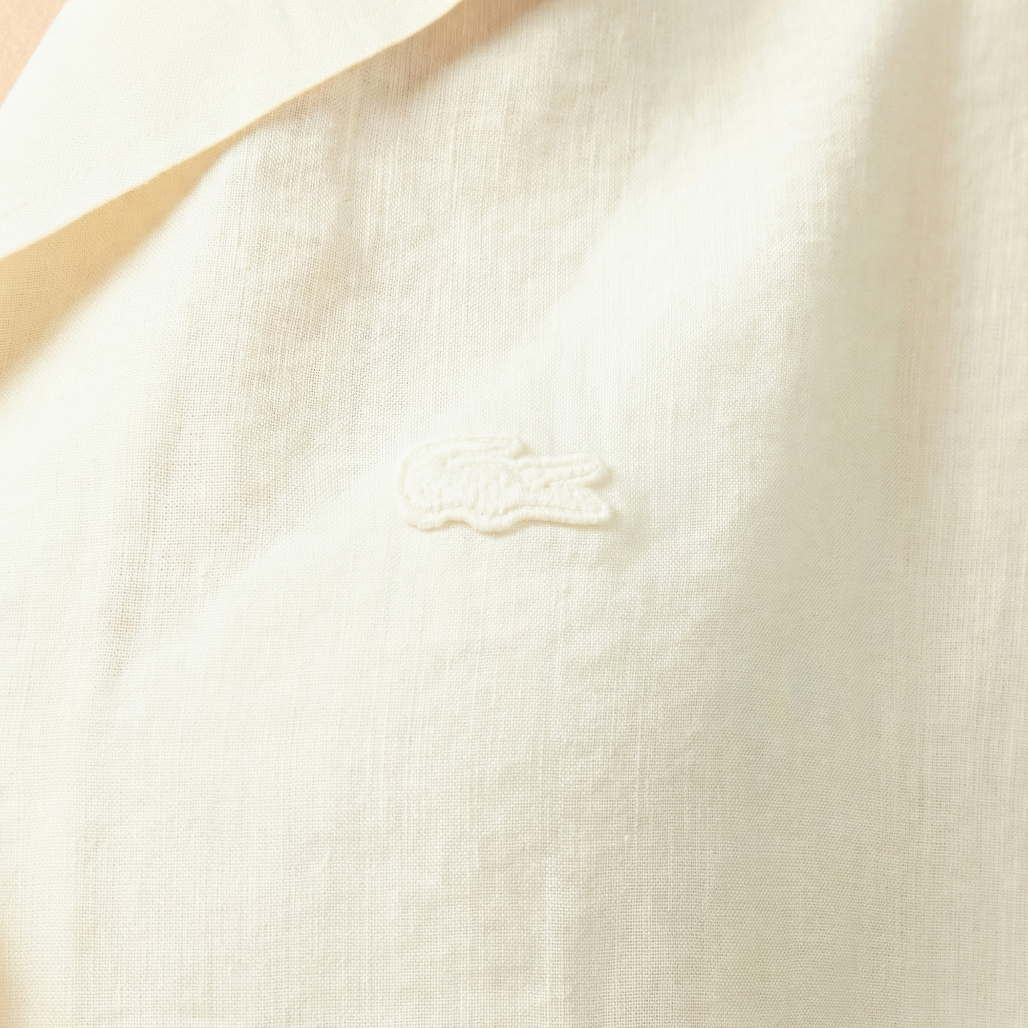  Lacoste Kadın Regular Fit Kısa Kollu Keten Beyaz Gömlek