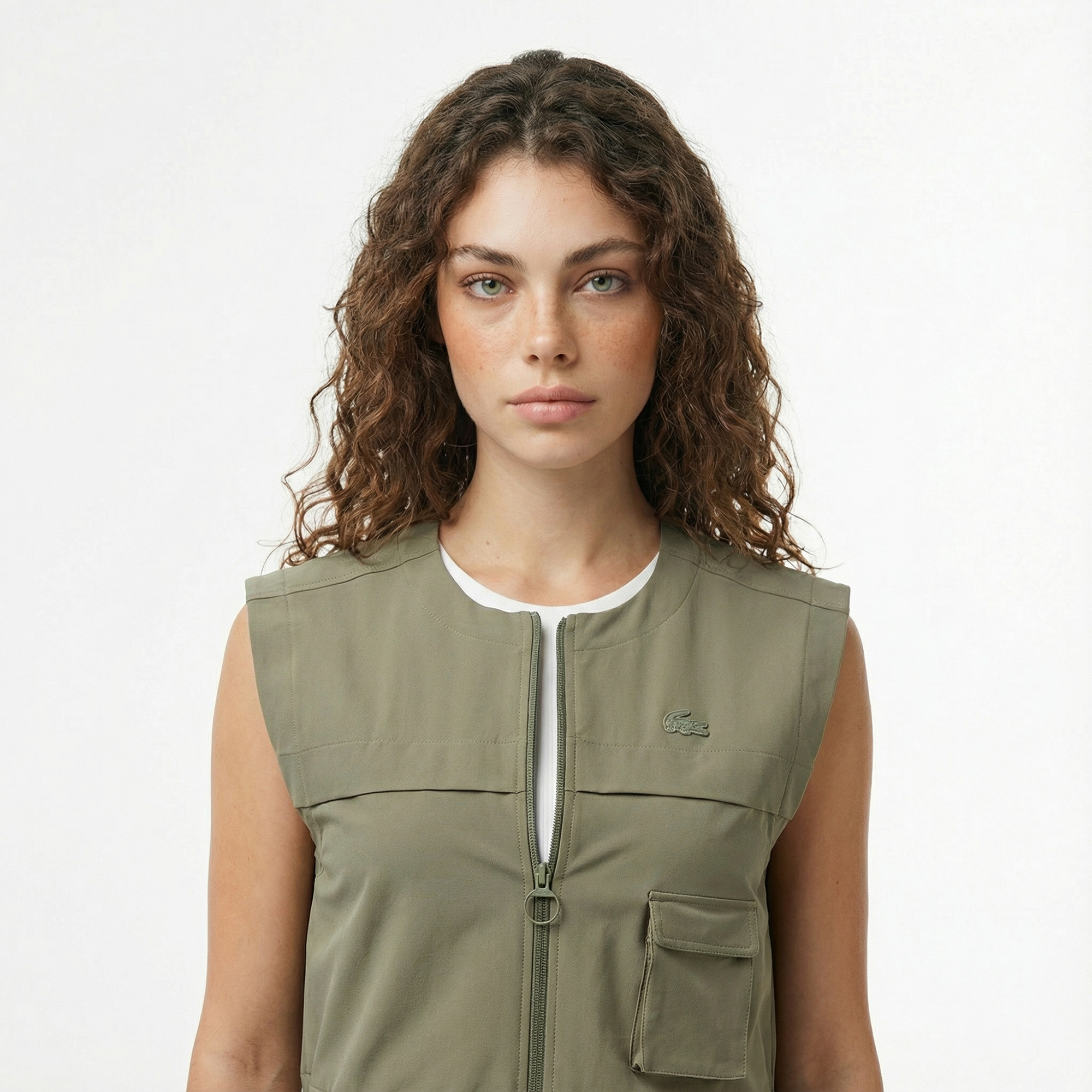  Lacoste Kadın Regular Fit Kolsuz Fermuarlı Haki Gömlek