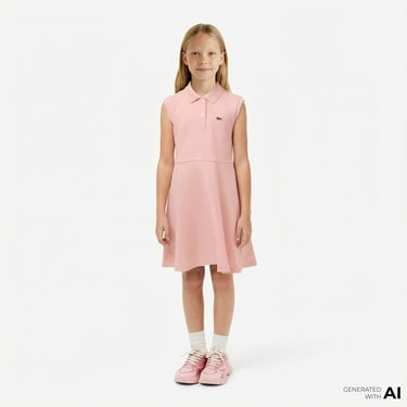 Lacoste Kız Çocuk Kolsuz Polo Yaka Pembe Elbise
