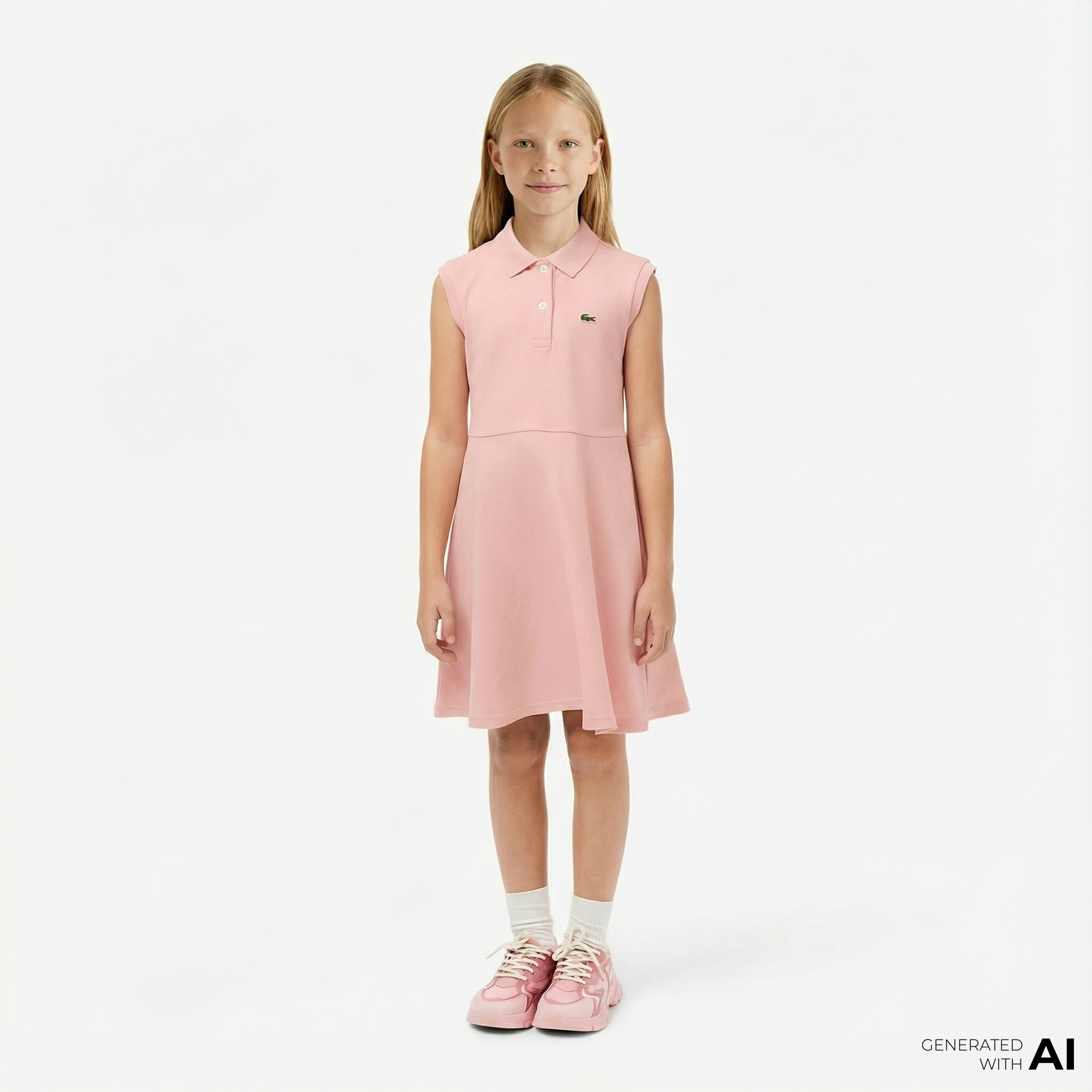  Lacoste Kız Çocuk Kolsuz Polo Yaka Pembe Elbise