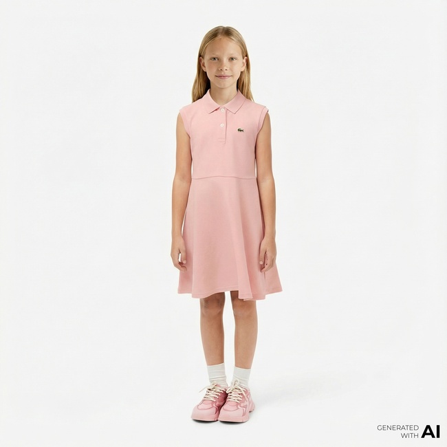  Lacoste Kız Çocuk Kolsuz Polo Yaka Pembe Elbise