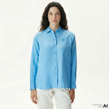  Lacoste Kadın Relaxed Fit Mavi Gömlek