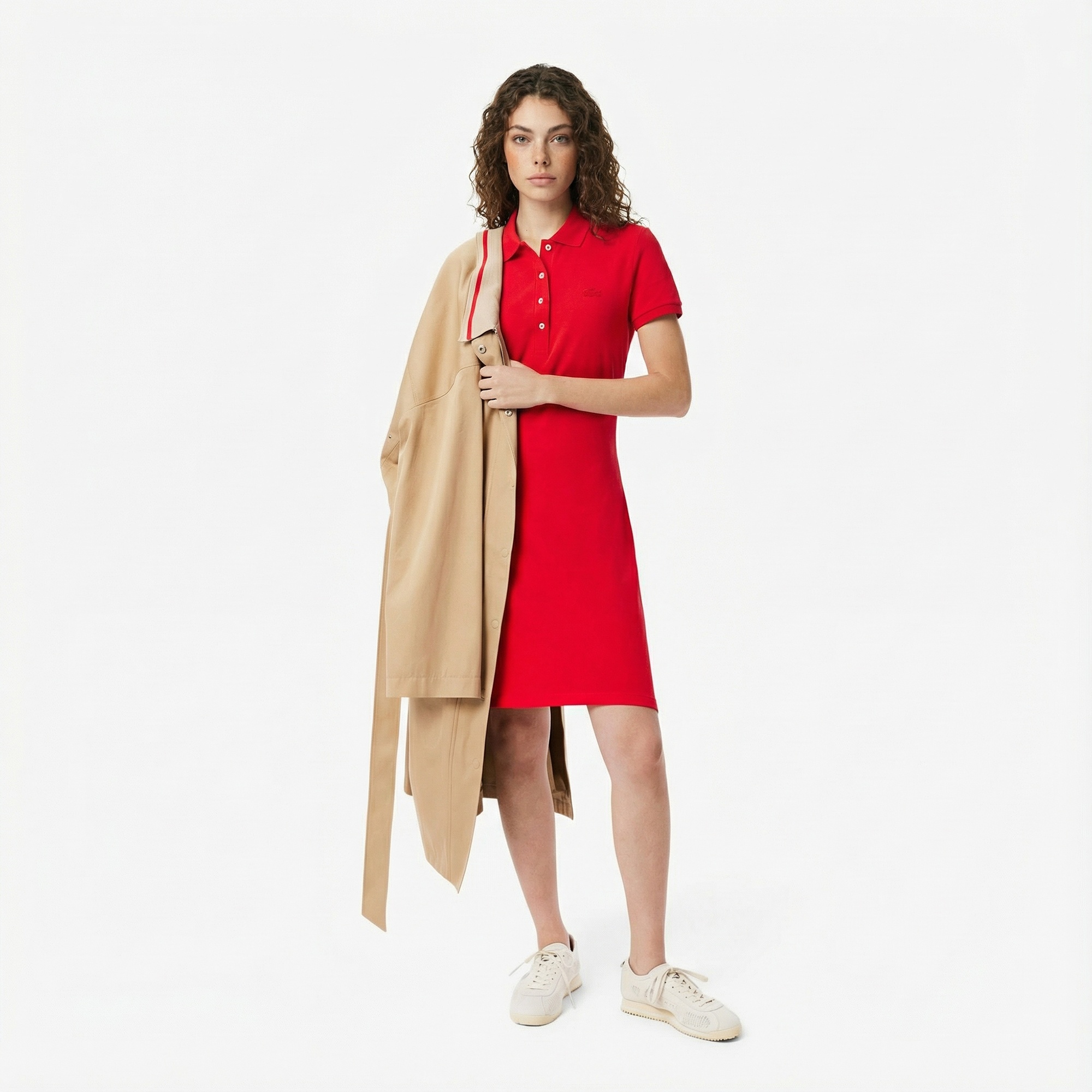 Lacoste Kadın Slim Fit Kısa Kollu Polo Yaka Kırmızı Elbise