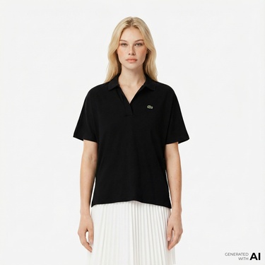  Lacoste Kadın Relaxed Fit Siyah Polo
