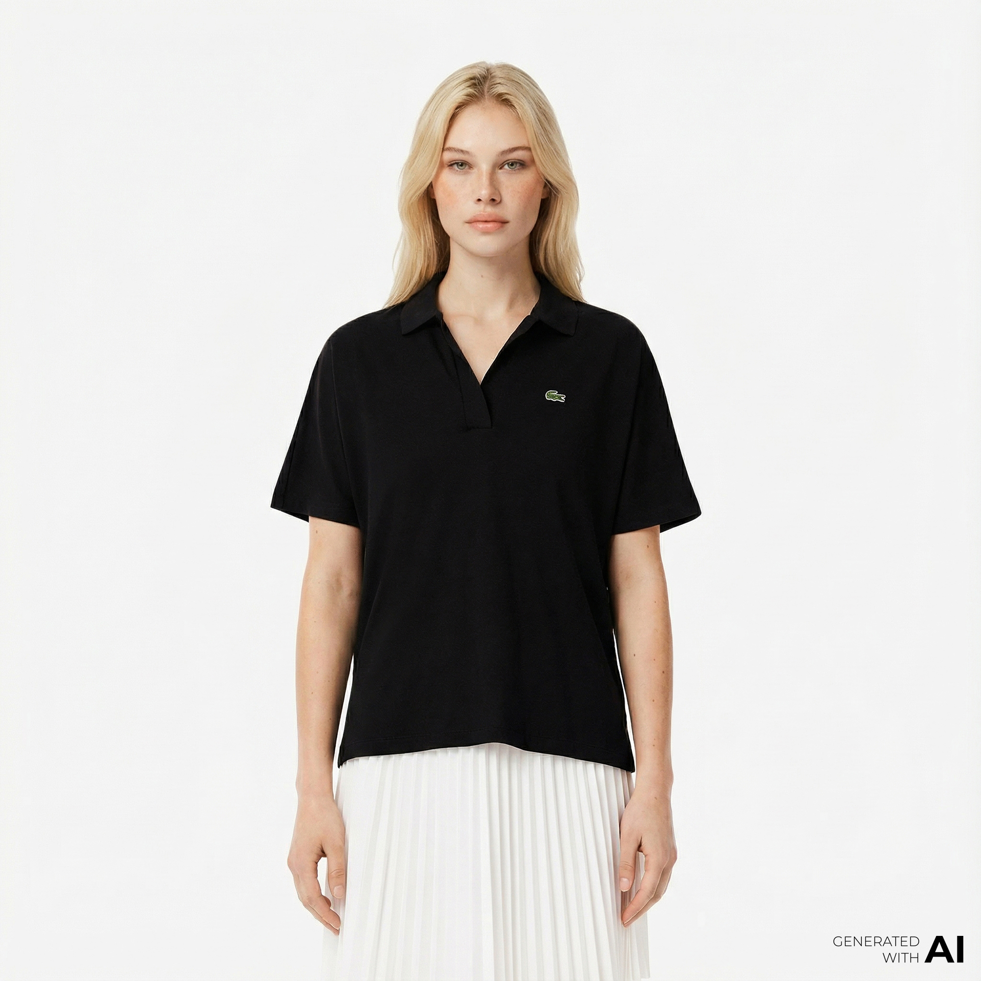  Lacoste Kadın Relaxed Fit Siyah Polo