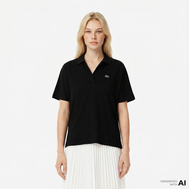  Lacoste Kadın Relaxed Fit Siyah Polo
