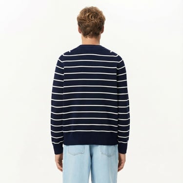  Lacoste Erkek Classic Fit Bisiklet Yaka Çizgili Lacivert Kazak