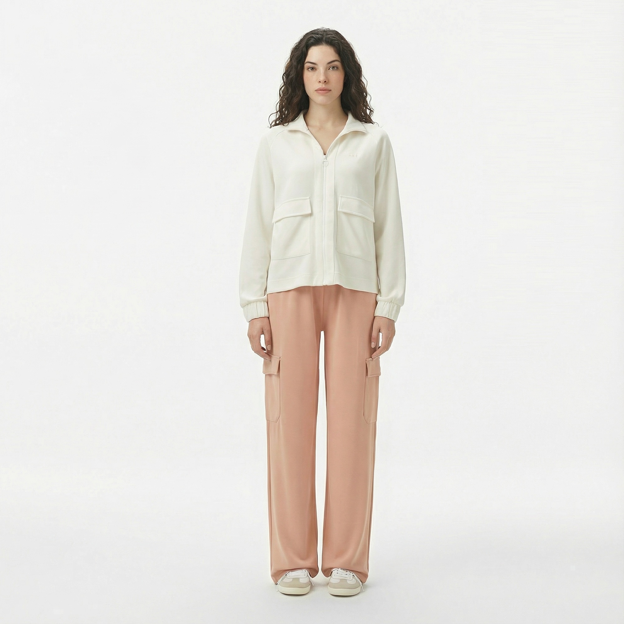 Lacoste Kadın Loose Fit Fermuarlı Beyaz Sweatshirt