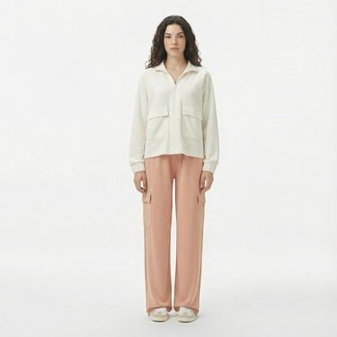  Lacoste Kadın Loose Fit Fermuarlı Beyaz Sweatshirt