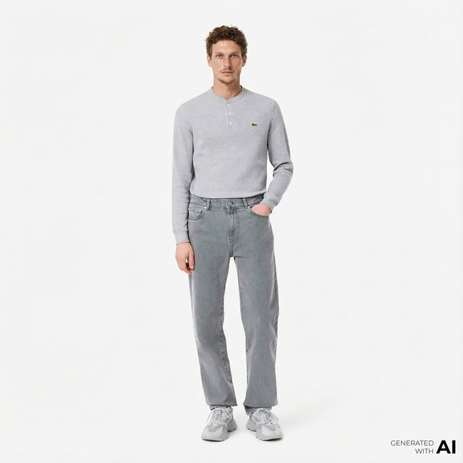  Lacoste Erkek Straight Fit Gri Jean Pantolon