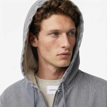  Lacoste Erkek Kapüşonlu Denim Gri Ceket