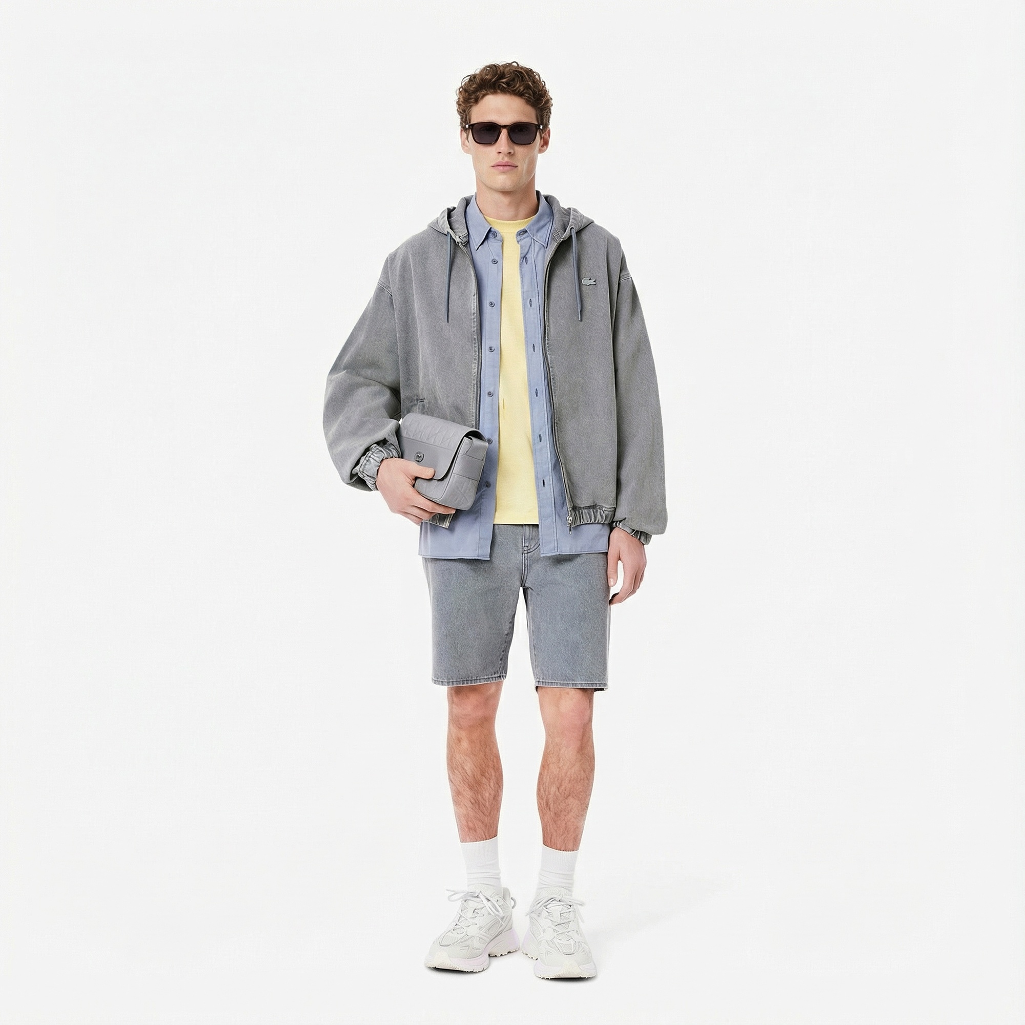 Lacoste Erkek Kapüşonlu Denim Gri Ceket