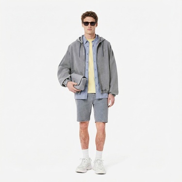  Lacoste Erkek Kapüşonlu Denim Gri Ceket