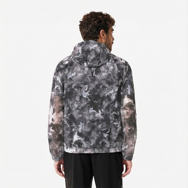  Lacoste Erkek Kapüşonlu Baskılı Siyah Ceket