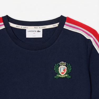  Lacoste Kadın Slim Fit Bisiklet Yaka Renk Bloklu Lacivert T-Shirt